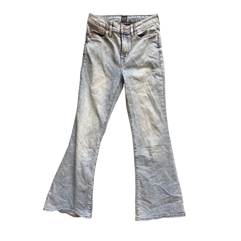 GAP Kids Girls 12 Light Wash Denim 70s Flare Jeans Distressed Look
